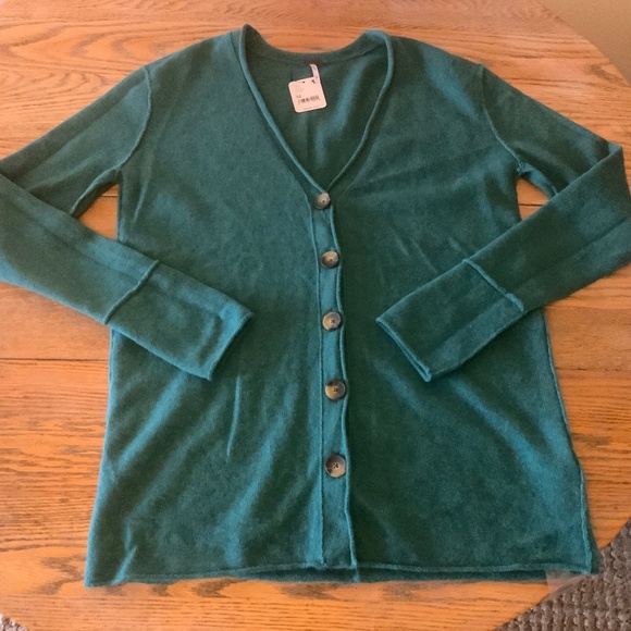 FREE PEOPLE teal 100% cashmere V-neck cardigan sweater/NWT/M (XMAS GIFT???)